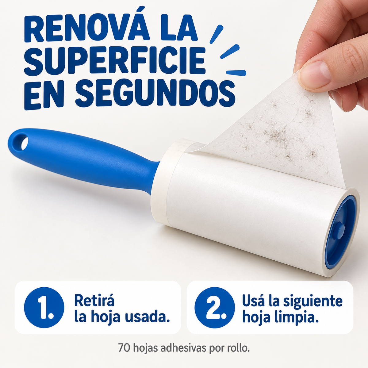 Rodillo Adhesivo Quita Pelos Pelusa Pack + 4 Repuestos