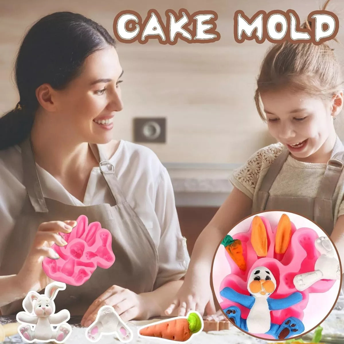 Set Molde Silicona Conejo Zanahoria Ideal Decoracion Tortas