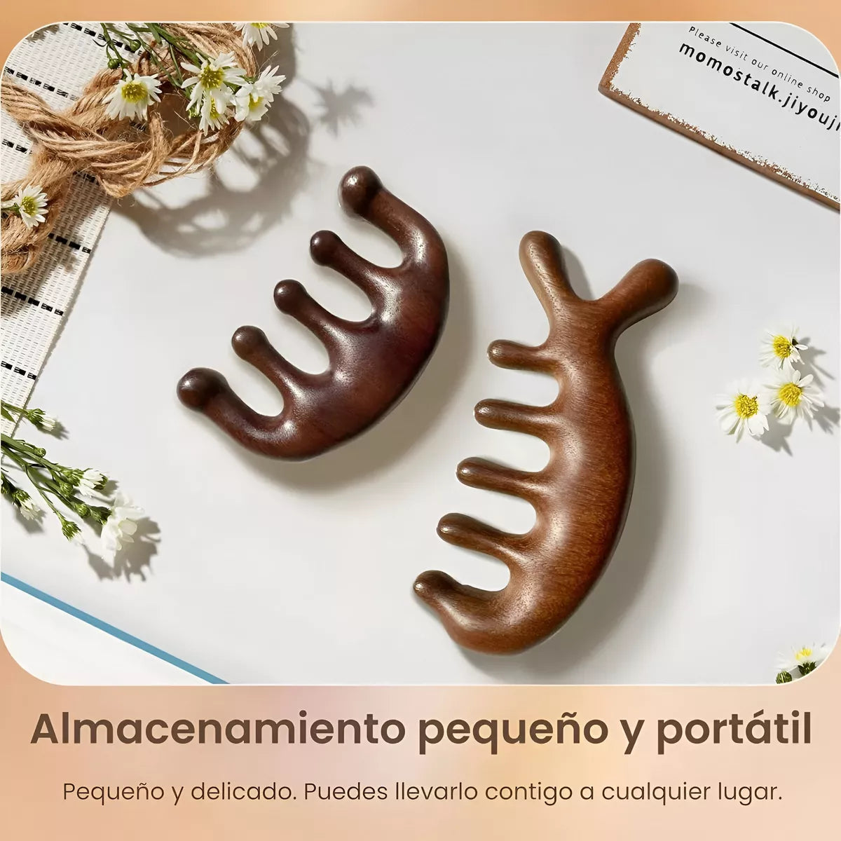 Peine De Masaje Espalda Cabeza Cara Madera Ebano Natural