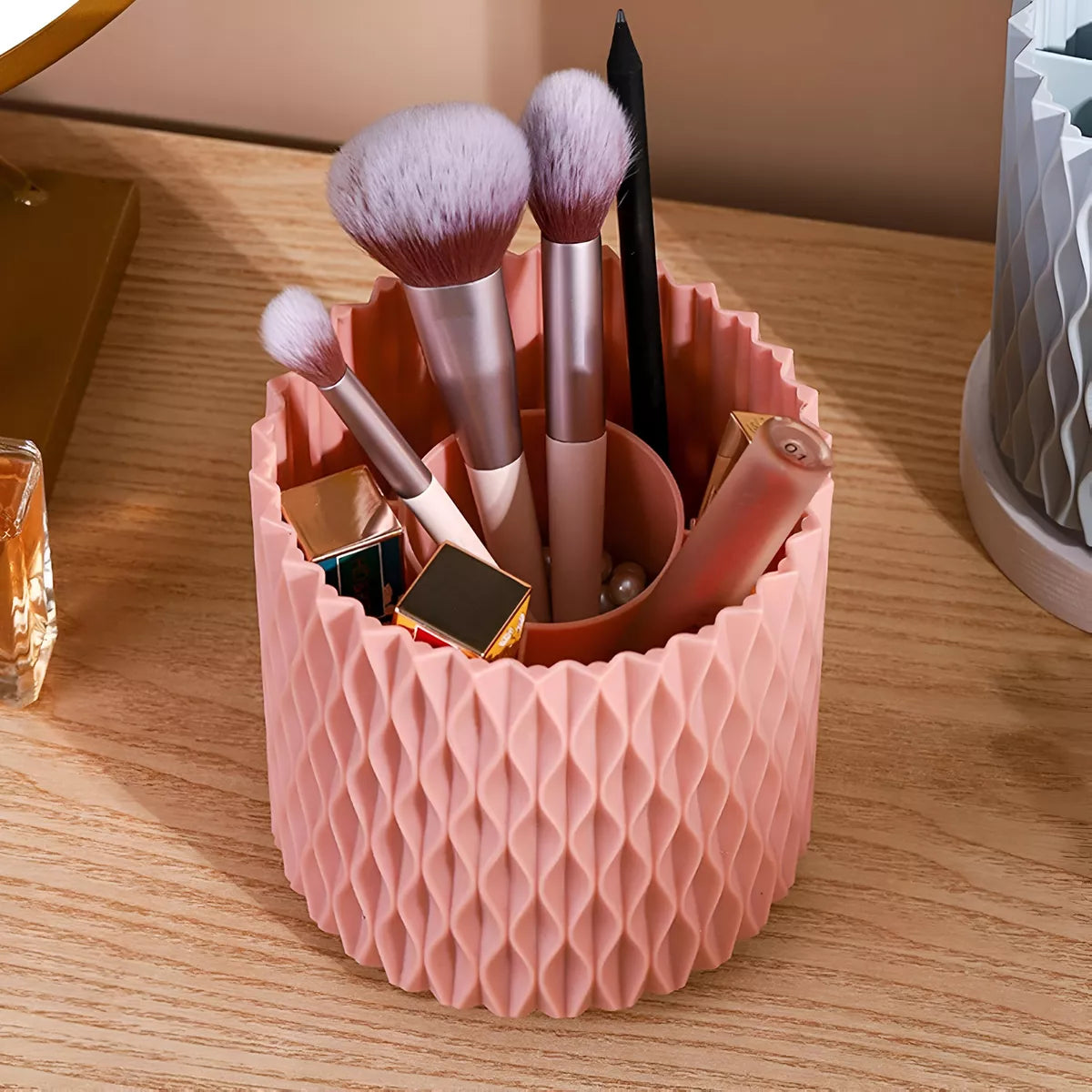 Organizador De Maquillaje O Pinceles Giratorio 360° Moderno ROSADO