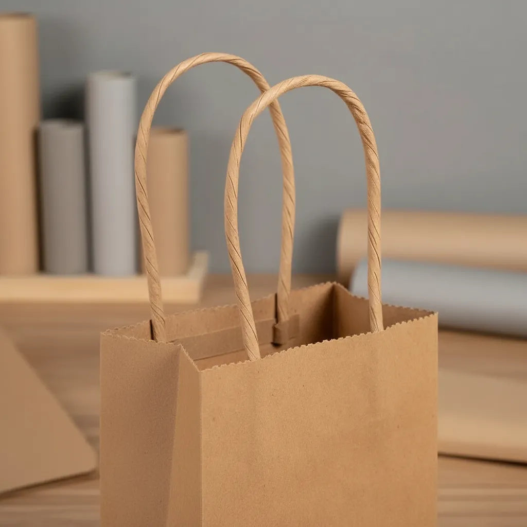 Pack 50 Bolsa De Papel Kraft Con Asas Pequeña 15x22cm
