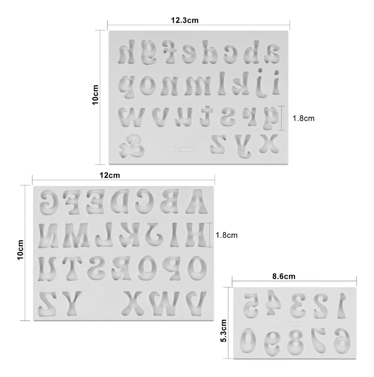 Set 3 Moldes Silicona Letras Y Numeros Antiadherente