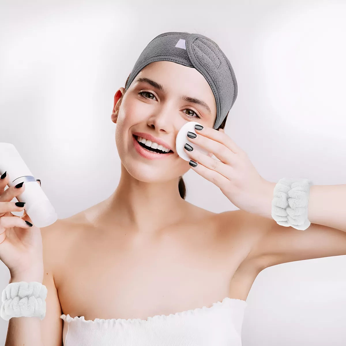 Toalla Para La Cabeza + 2 Muñequeras Ideal Maquillaje Piel