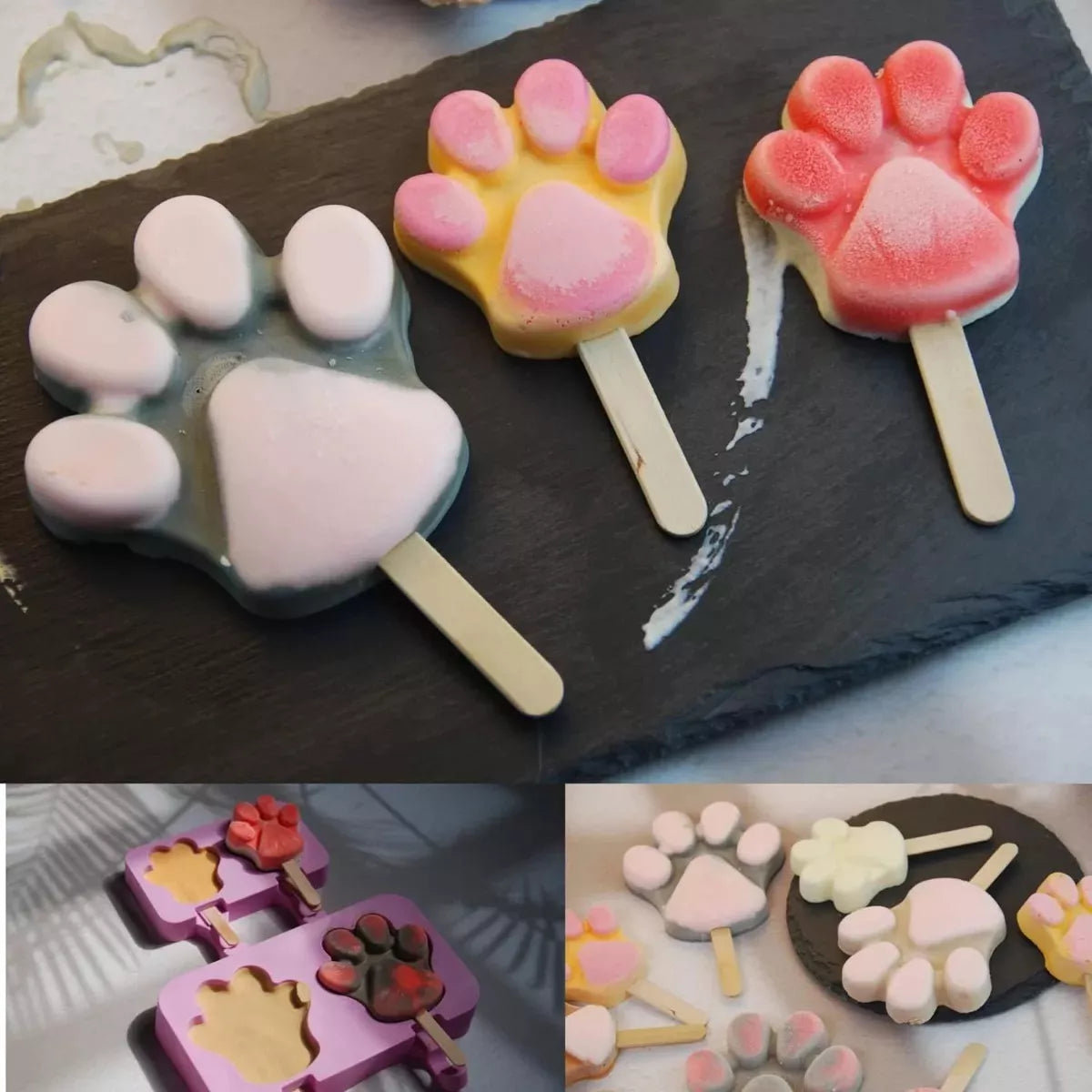 Molde de silicona para hacer helados forma patitas perro + 50 palitos de regalo