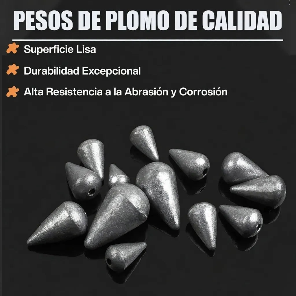 Set Plomadas En Estuche Giratorio Pesca Caña Tararira Rio