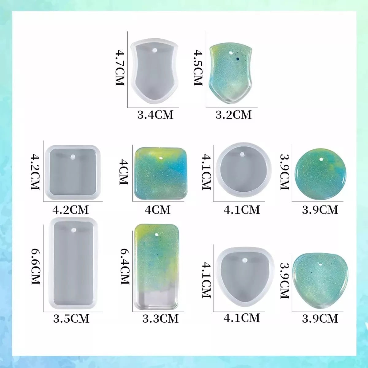 Kit 6 Moldes De Silicona Collares Llaveros Para Resina Epoxi R-063