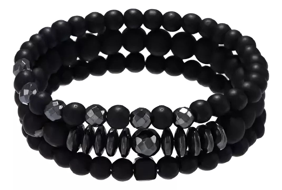 Pulseras Piedra Negra Lava Conjunto 3un