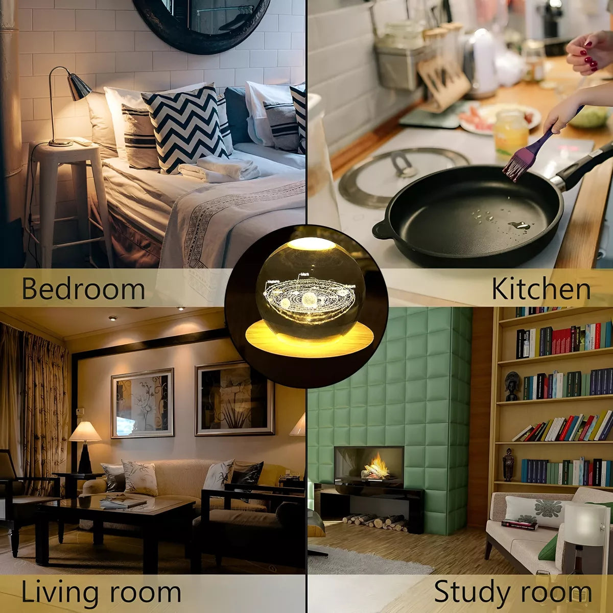 Luz De Noche Esfera De Cristal 3d Led Usb Lámpara Planetas