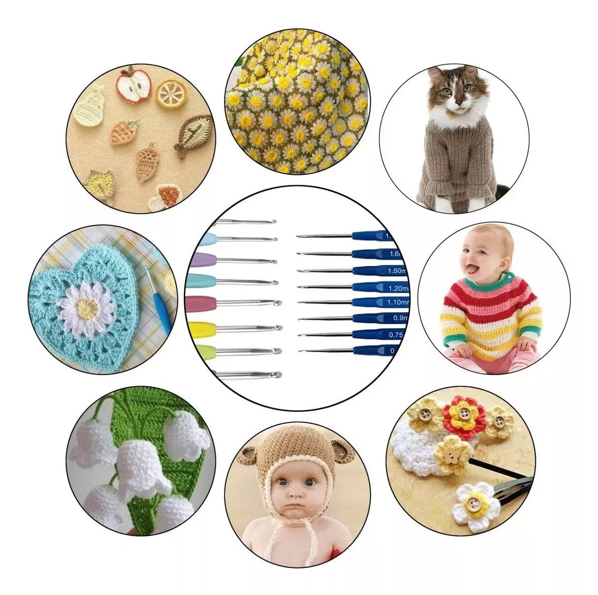 Completo Set Agujas Crochet + Estuche + Accesorios Tejido 55 piezas