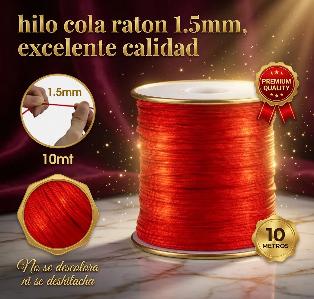 Hilo Cola Raton Cordon Saten 1.5mm 10mt Ideal Pulseras Rojo