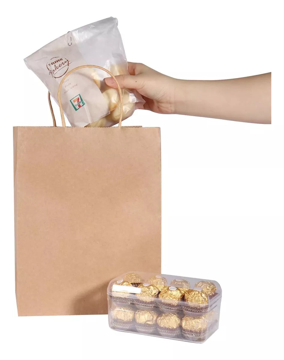 Bolsas De Papel Kraft Con Asas 33x12x26 25un Ideal Envios