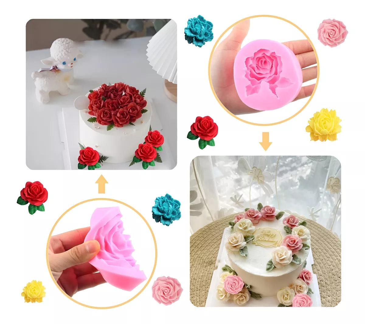 Molde Silicona Flor Con Hojas Grande Decoracion Tortas R-030