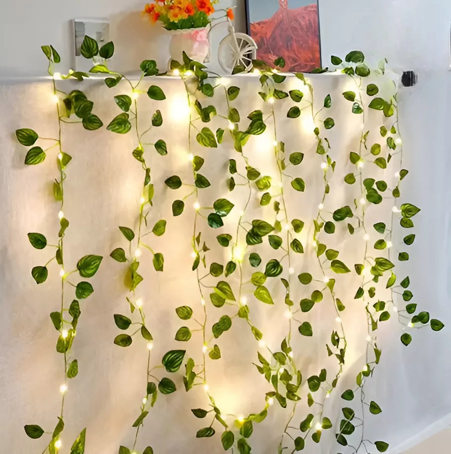 Guirnalda Enredadera Hojas Verde Artificial Pila Luz Led 2m