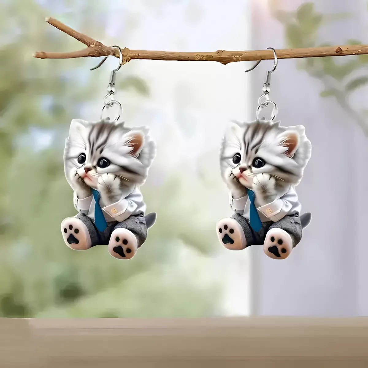 Set X2 Caravanas Forma Gato Gatito Tierno Bebe Acrilico