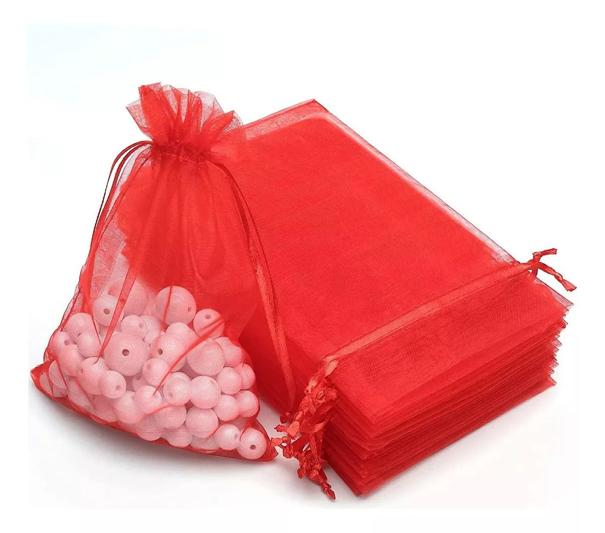 Bolsas Bolsitas De Organza Sorpresitas Souvenirs Pack X50 Medidas 7x9cm ROJAS