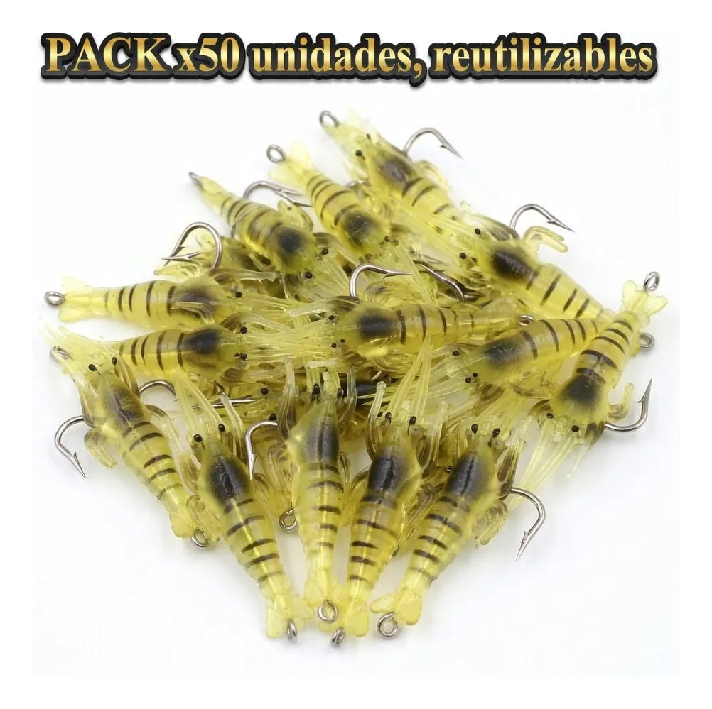 Kit X10 Camaron Fotoluminiscente Con Anzuelo Carnada Pesca