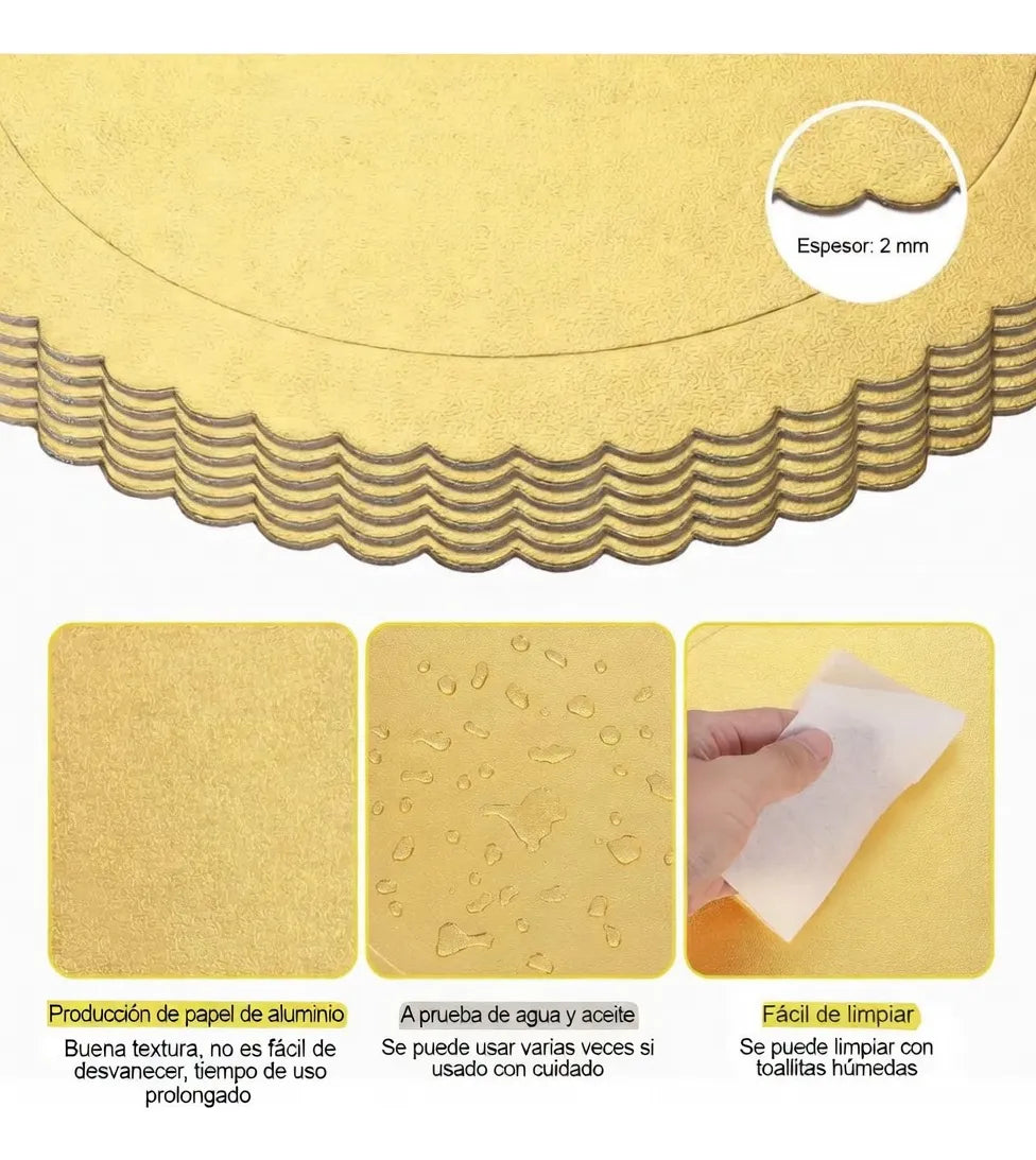 Disco Base Bandeja Para Tortas Dulce Decoración Grueso 30cm Dorado