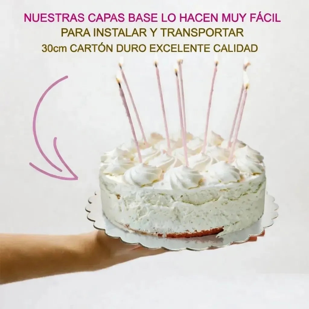 Disco Base Bandeja Para Tortas Dulce Decoración Grueso 30cm Plateado