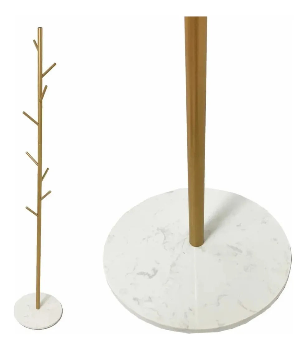 Perchero Moderno Nordico Estructura Piedra Marmol Y Metal dorado