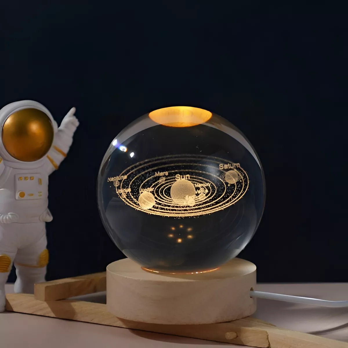 Luz De Noche Esfera De Cristal 3d Led Usb Lámpara Planetas