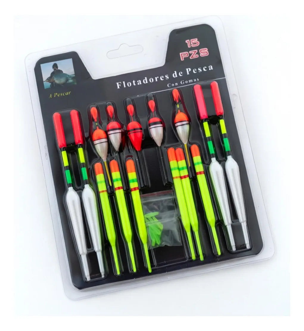 Set De 15 Boyas Kit Pesca Boyas Plástico Varias Medidas