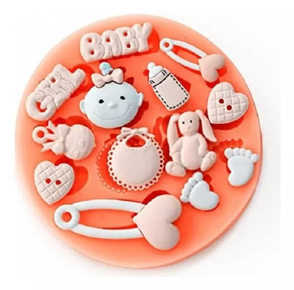 Molde De Silicona Baby Shower Decoracion De Tortas Niña SKU R-053
