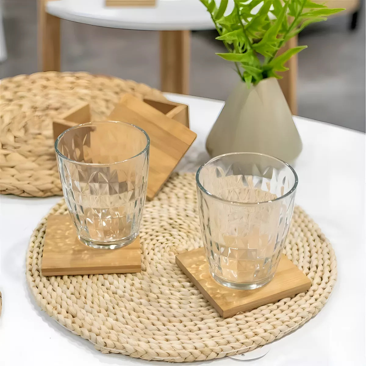 Posavasos De Madera Natural Bambu 10x10 Cm X4 Unid