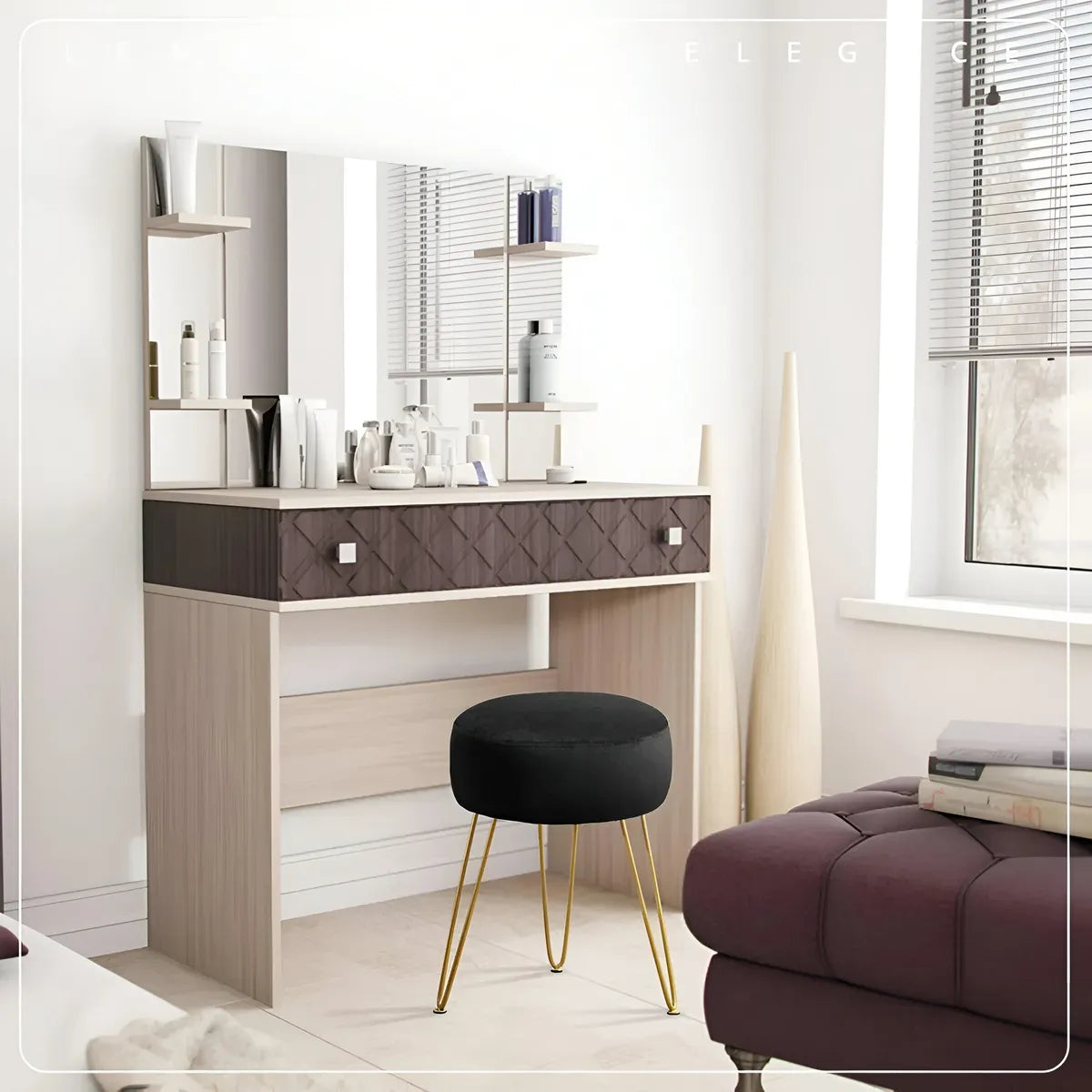 Banqueta Apoya Pies De Terciopelo Calidad Premium Negro