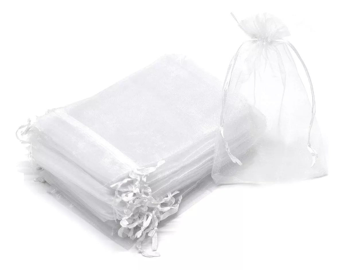 Bolsas Bolsitas De Organza Sorpresitas Souvenirs Pack X50 Medidas 7x9cm BLANCAS