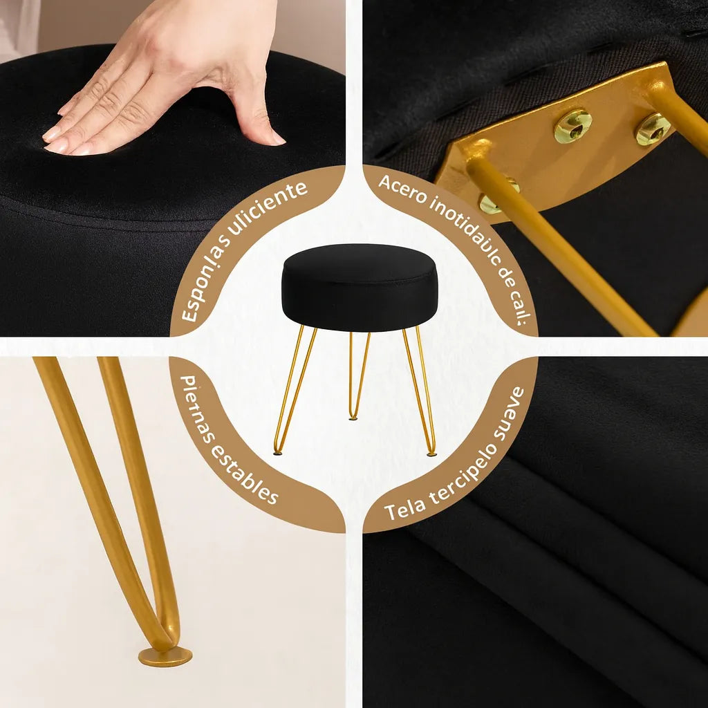 Banqueta Apoya Pies De Terciopelo Calidad Premium Negro
