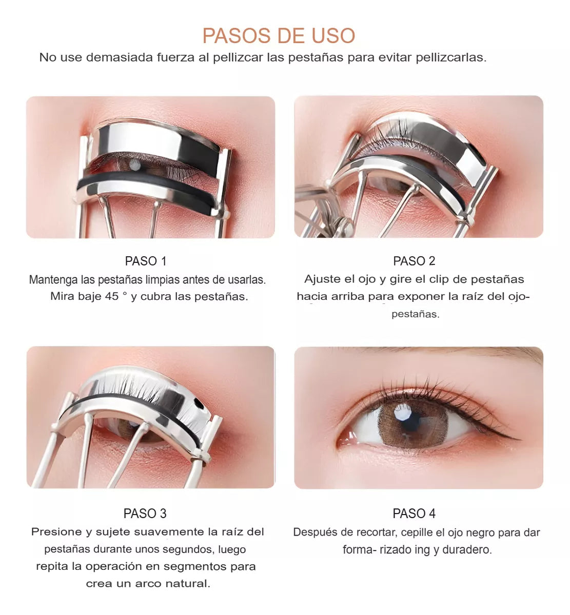 Arqueador Rizador De Pestañas Hipoalergénico Ángulo Amplio