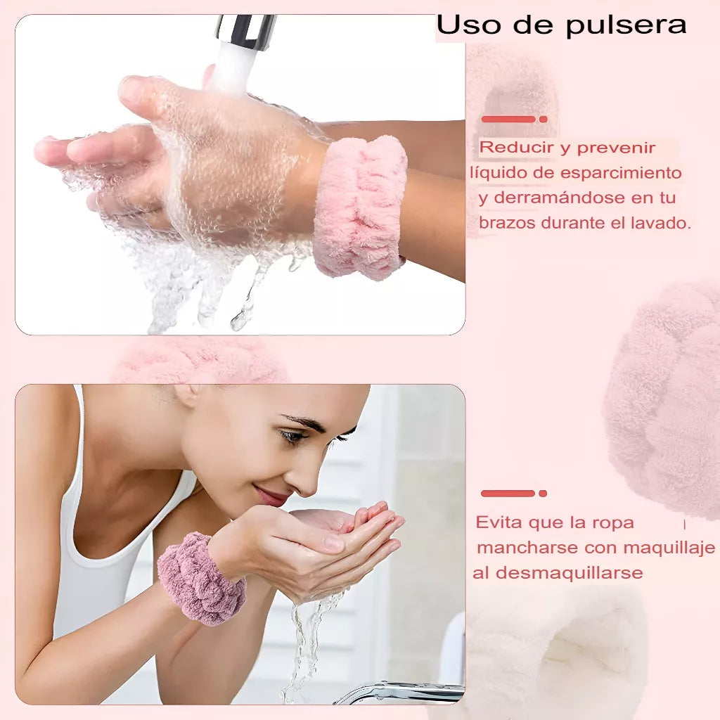 Toalla Para La Cabeza + 2 Muñequeras Ideal Maquillaje Piel