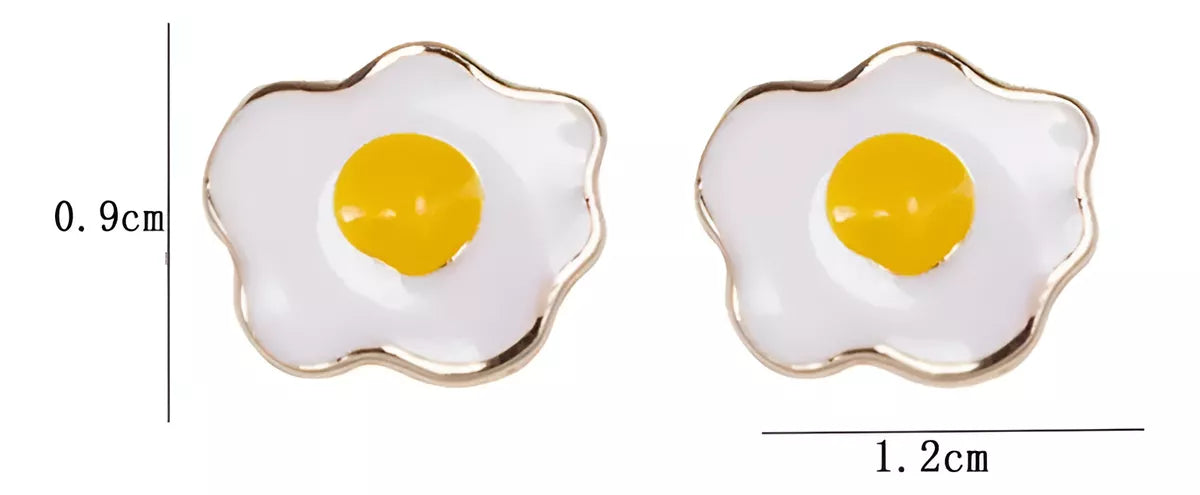 Set X2 Caravanas Con Forma Huevo Frito Aleación Plata