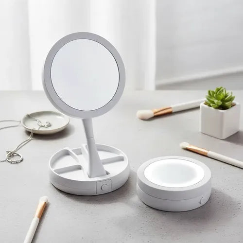 Espejo De Maquillaje Con Luz Led Plegable Con Aumento De X10 FEDE-018