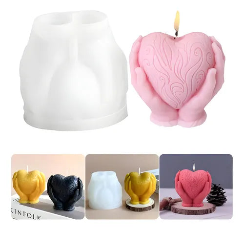 Molde De Silicona Para Velas Corazón Entre Manos Ideal Cera