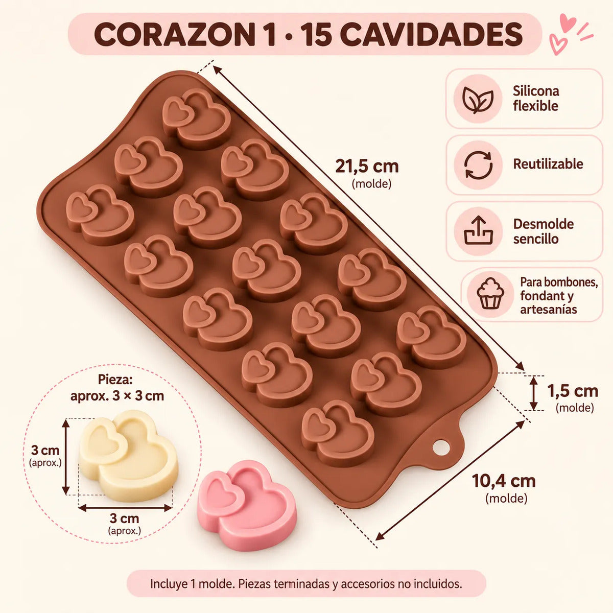 Medidas, usos y características del molde Corazon 1