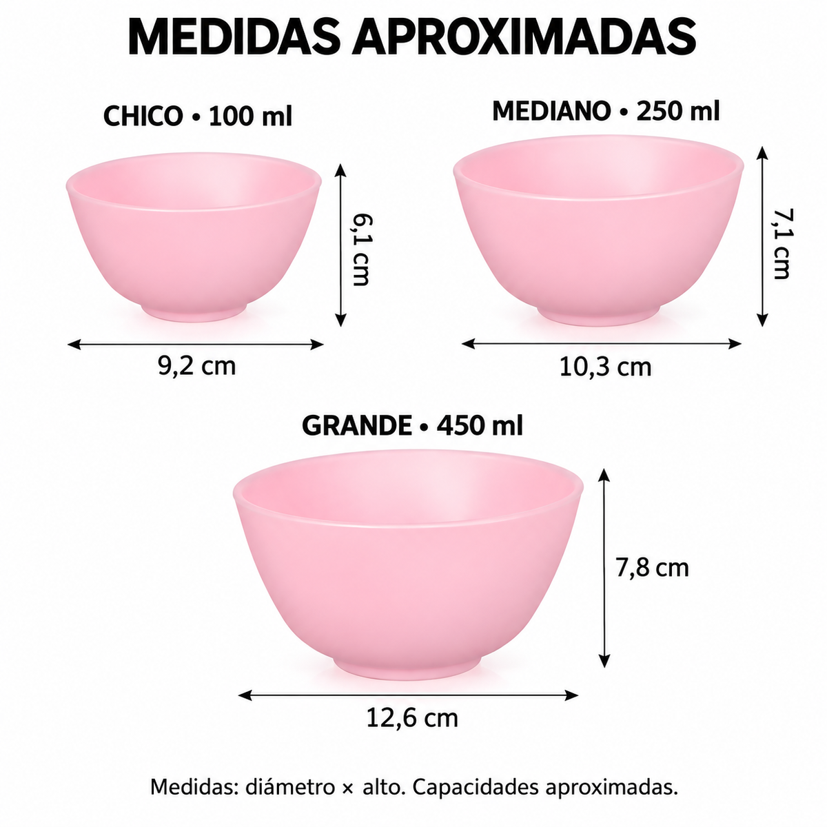 Set de 3 bowls de silicona rosados · Mezcladores FEDE-010