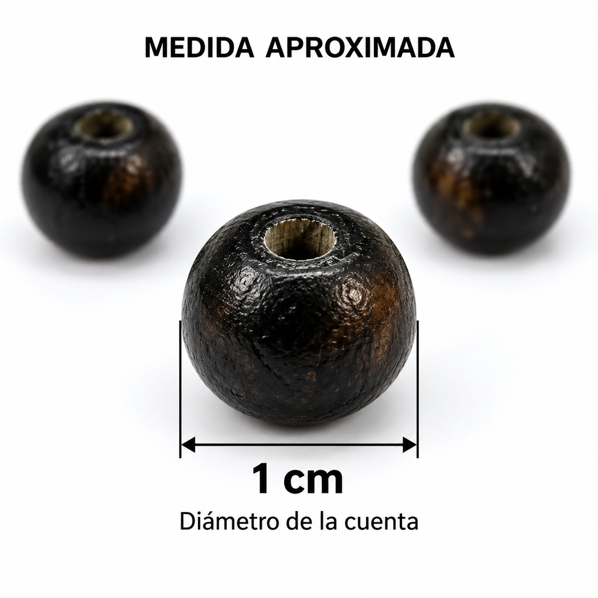 Cuentas de madera negras de 1 cm · Pack de 100 unidades