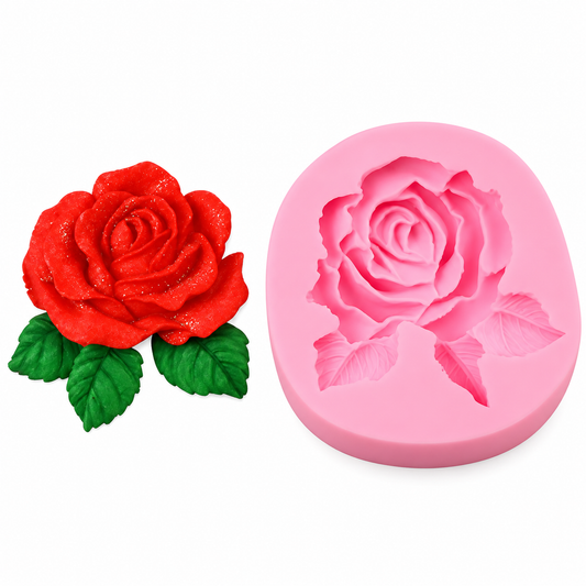 Molde Silicona Flor Con Hojas Grande Decoracion Tortas R-030