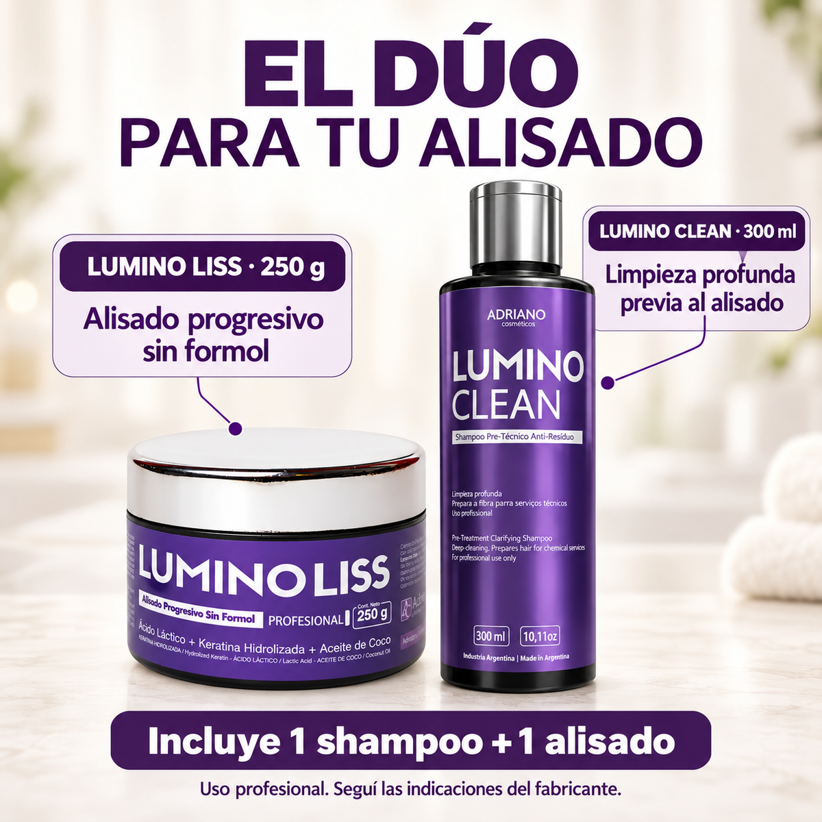 Kit Alisado Lumino Liss 250gr + Lumino Clear 350g Sin Formol