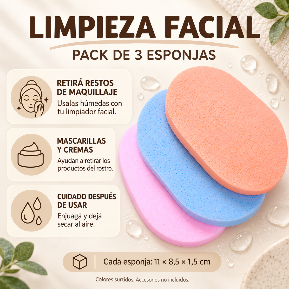 Esponjas Humeda Limpieza Facial De Calidad Premium X3un