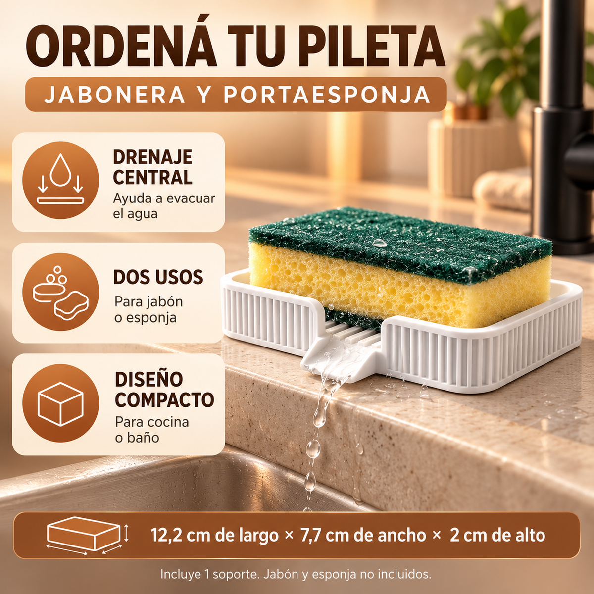 Porta Jabón Soporte Esponja Cocina Pileta Organizador 3D
