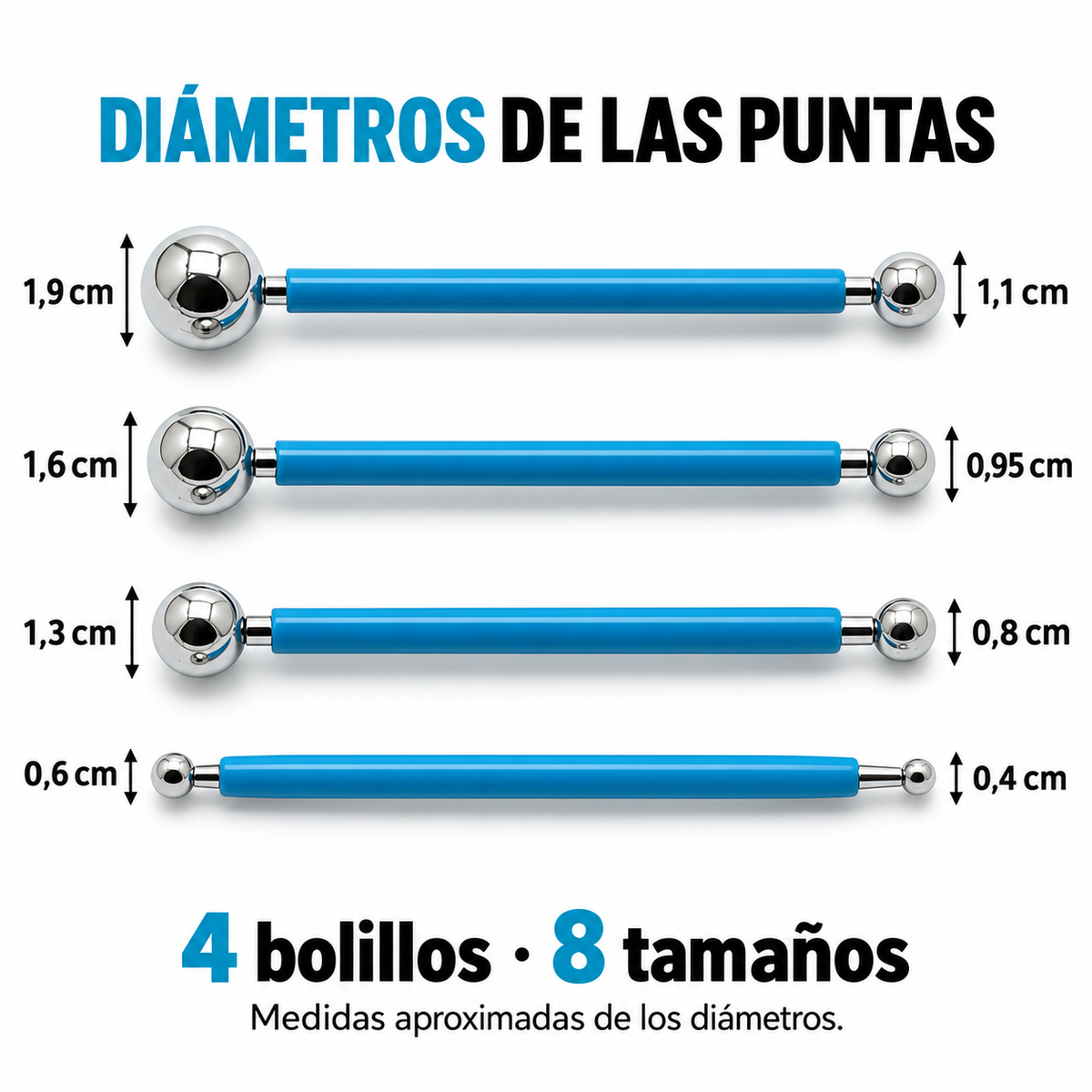 Set De 4 Bolillos De Acero Inoxidable