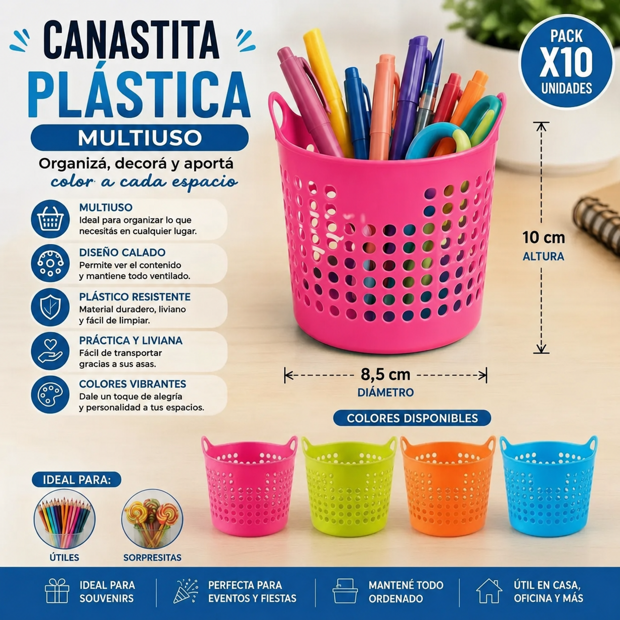 Canastita Plastica Souvenir Sorpresitas Multiuso X 10 Un Rosa