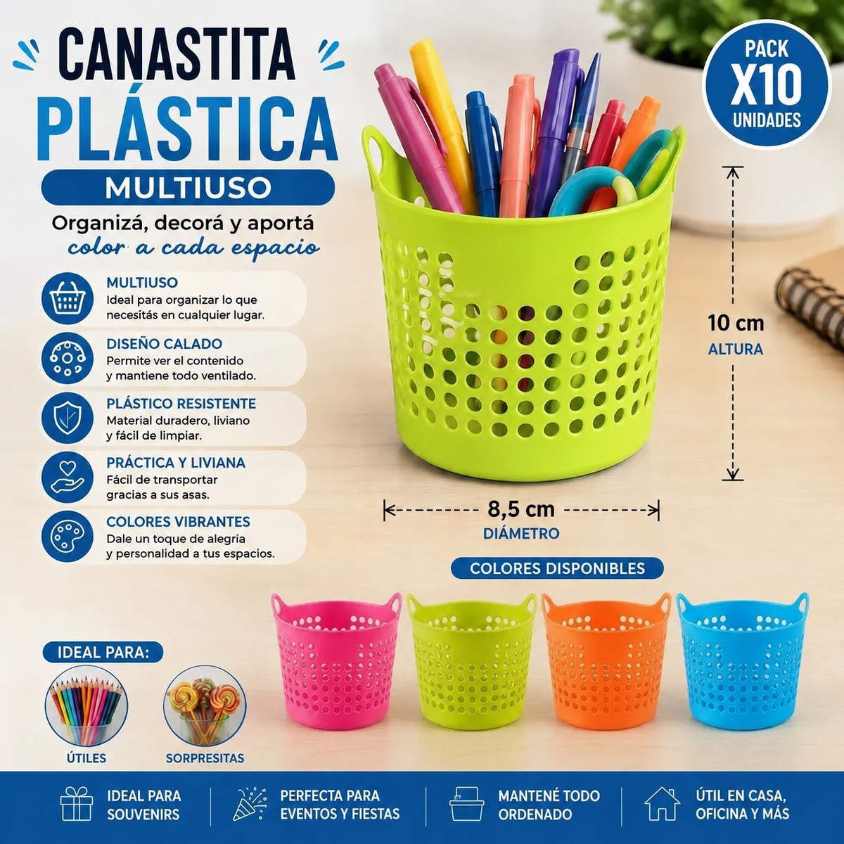 Canastita Plastica Souvenir Sorpresitas Multiuso X 10 Un Verde Manzana