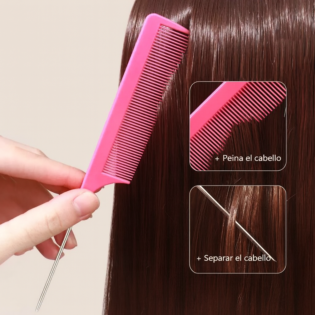 Peine Con Mango De Metal Separador De Cabello Peluqueria