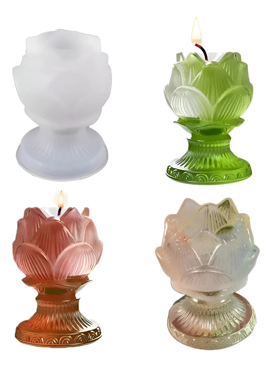 Molde De Silicona Flor De Lotto Con Pie Macetas O Candelabro resina epoxi