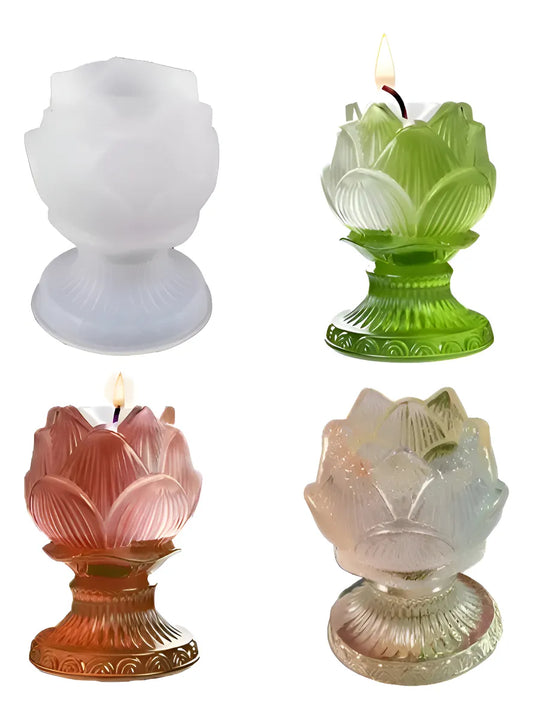 Molde De Silicona Flor De Lotto Con Pie Macetas O Candelabro resina epoxi