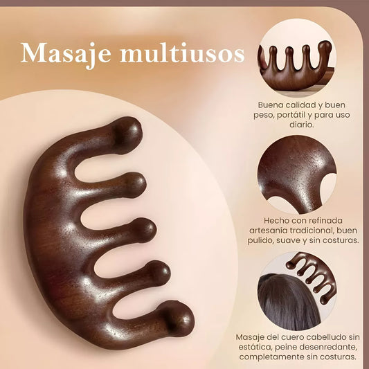 Peine De Masaje Espalda Cabeza Cara Madera Ebano Natural