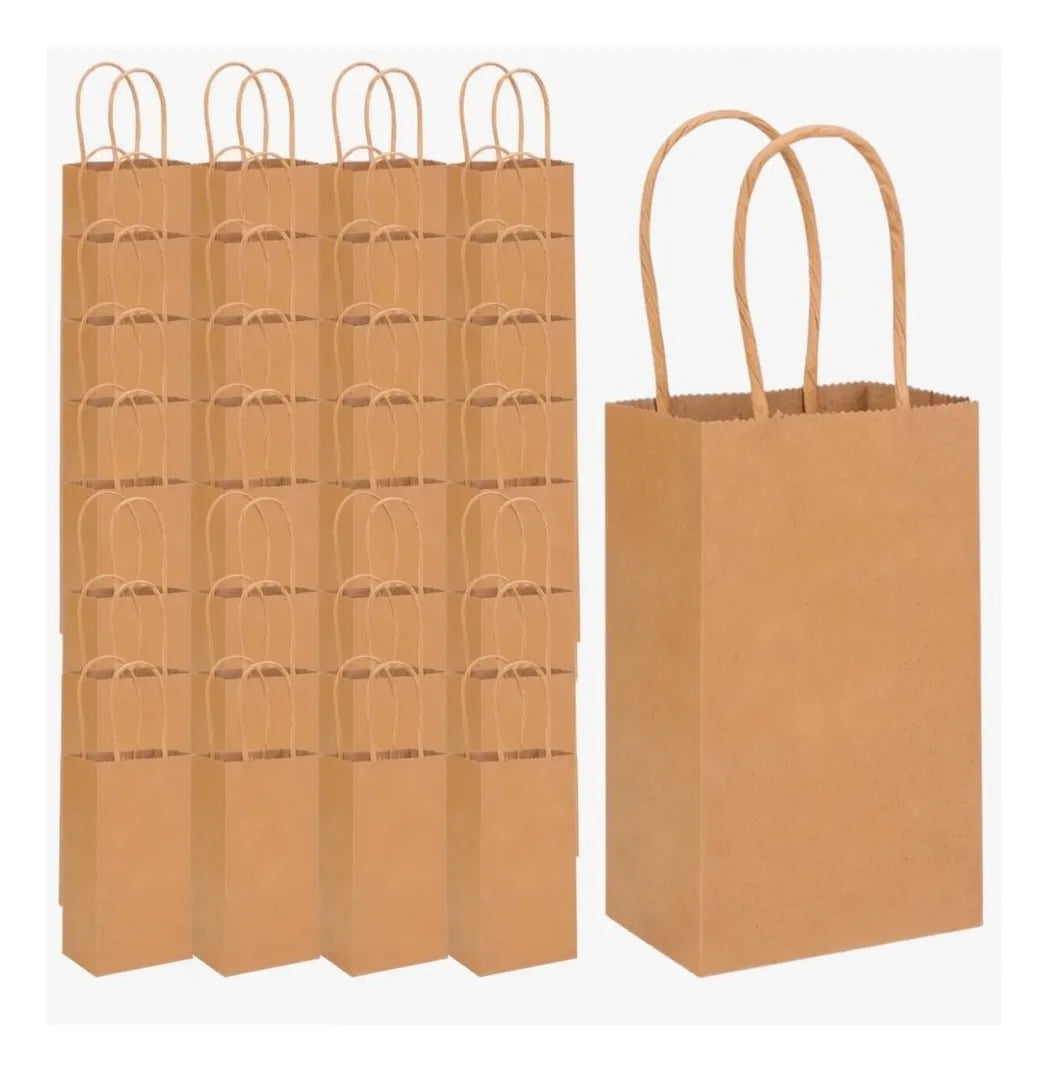 Pack 50 Bolsa De Papel Kraft Con Asas Pequeña 15x22cm